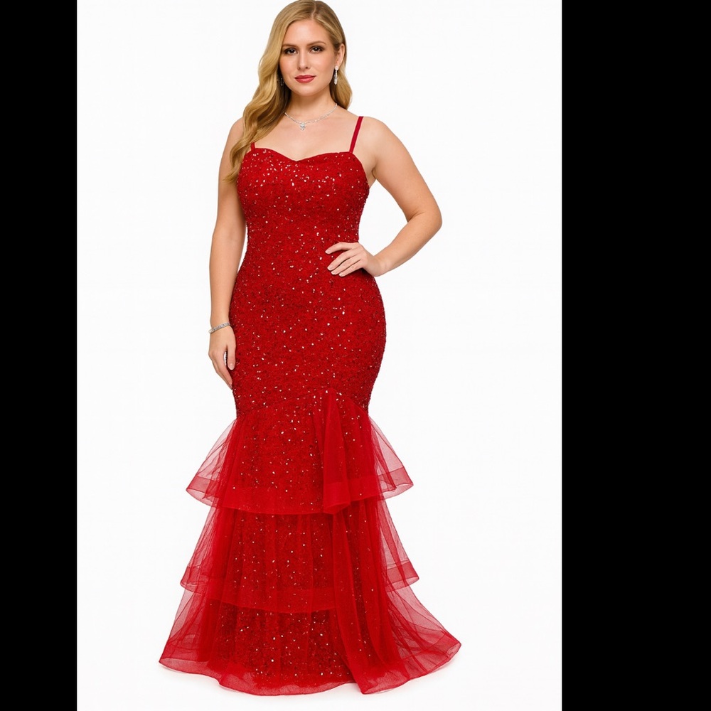 Glamorous Red Sequin Dress with Ruffle Hem